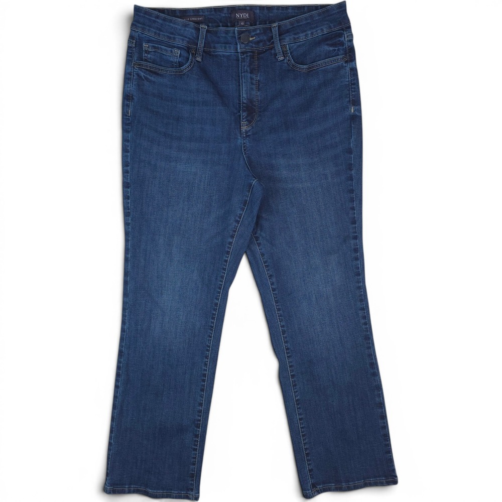 NYDJ High Rise Straight Jeans Womens 12 (32x26.5) Blue Lift Tuck Cool Embrace